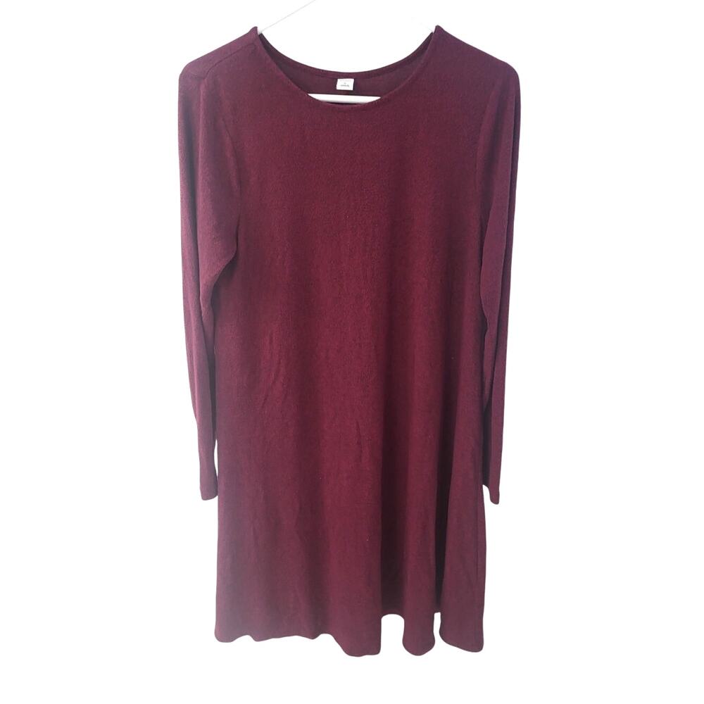 Old Navy Heathered Burgundy Long Sleeve Rayon Dress - Medium